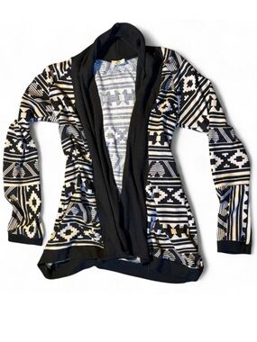 J&M Black White Tribal Print Cardigan Sweater Jacket Size S/M